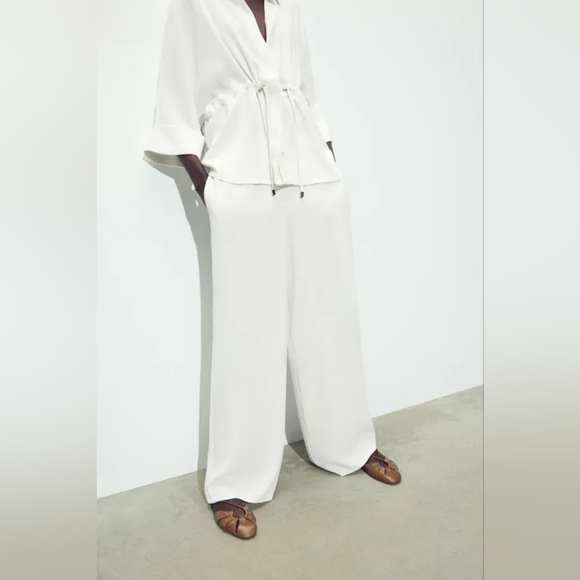 ZARA 2 PIECES SET GATHERED KIMONO SHIRT AND CREPE WIDE LEG PANTS SIZE XS/S - Picture 4 of 15